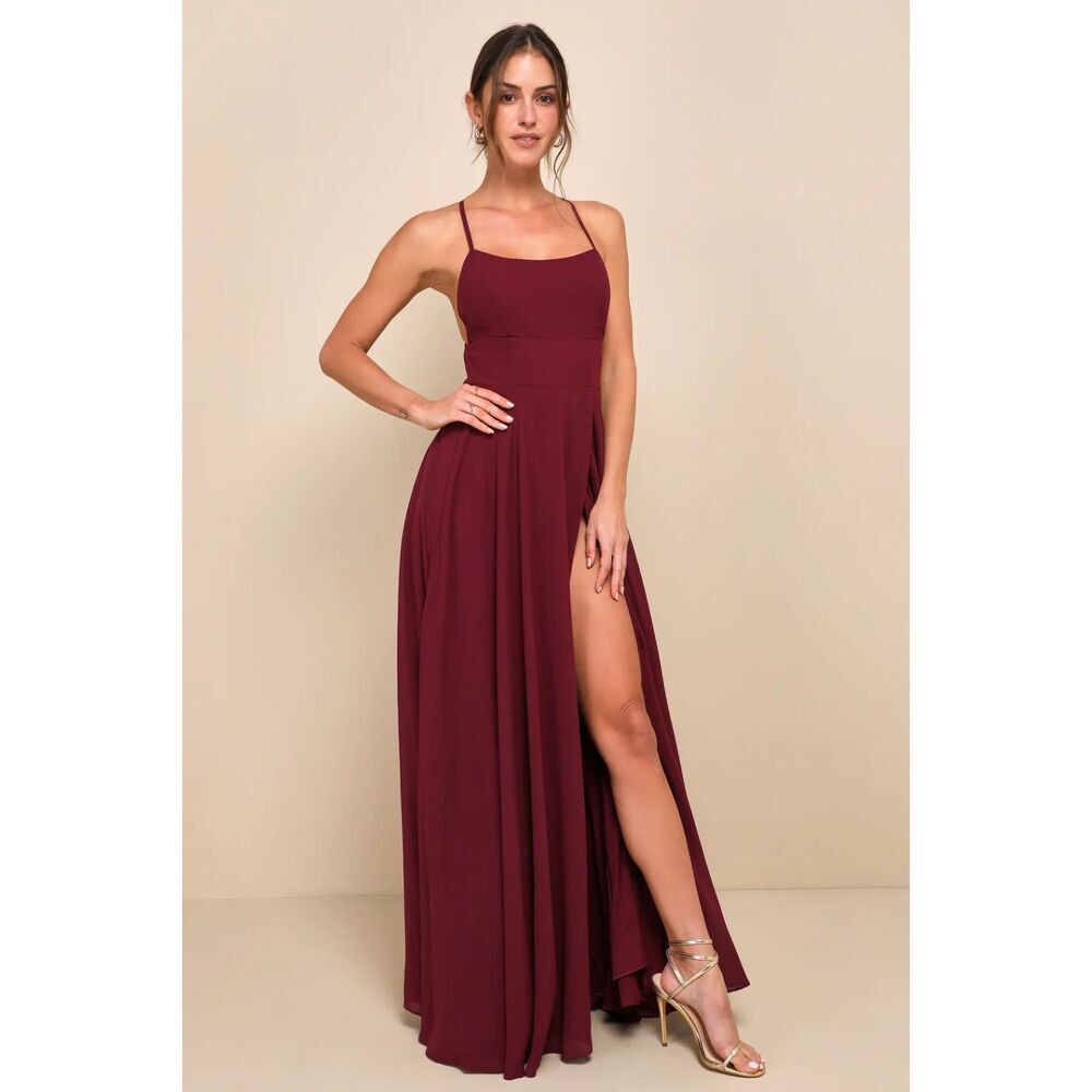 LULUS Dreamy Romance Burgundy Backless Bridesmaid Formal Maxi Dress Size XL